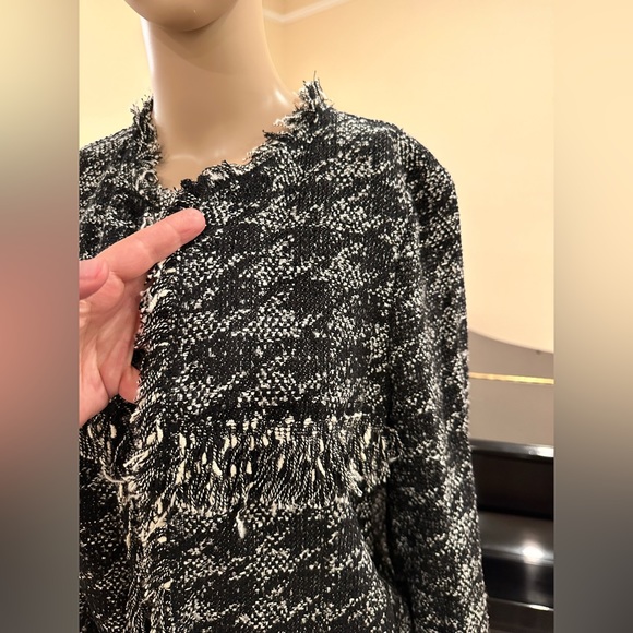 NWT RARE Luxury Classic Minimalist Zara Houndstooth Tweed Fringe Coat/Jacket - Picture 17 of 17